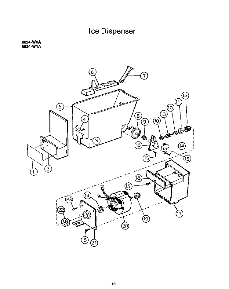 ICE DISPENSER Diagram and Parts List for 8624W0A  Roper Refrigerator