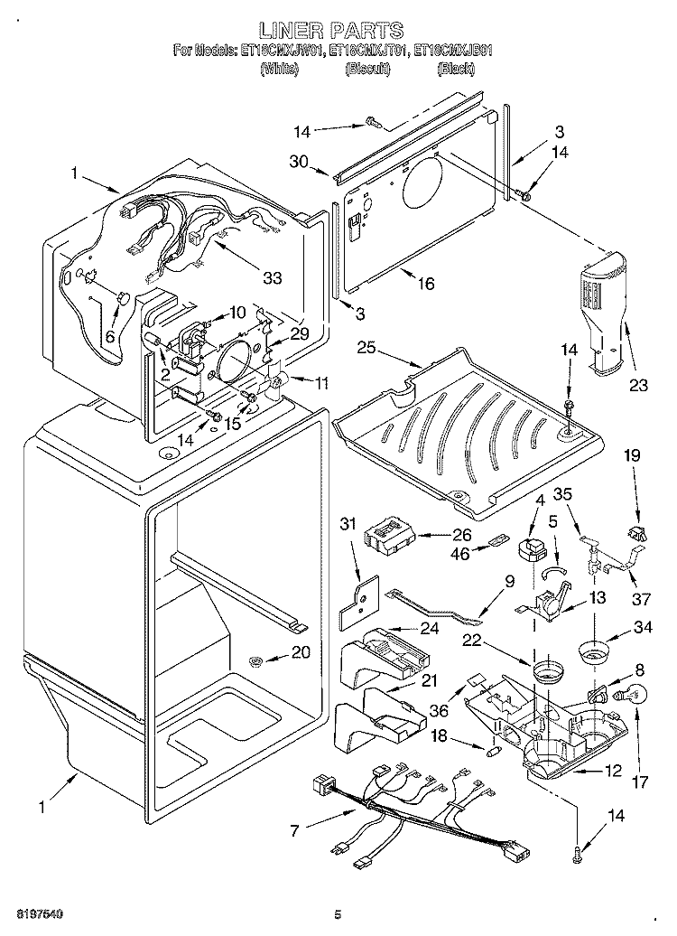LINER Diagram and Parts List for ET18CMXJW01  Whirlpool Refrigerator