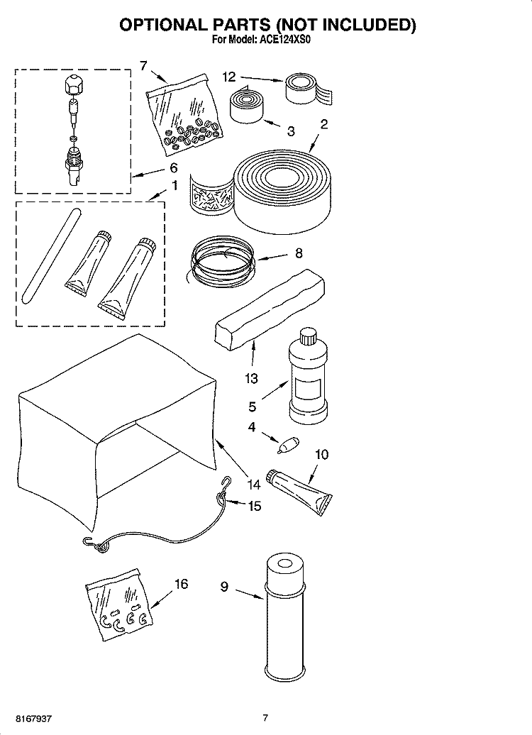 OPTIONAL  PARTS (NOT INCLUDED) Diagram and Parts List for ACE124XS0  Whirlpool Air Conditioner