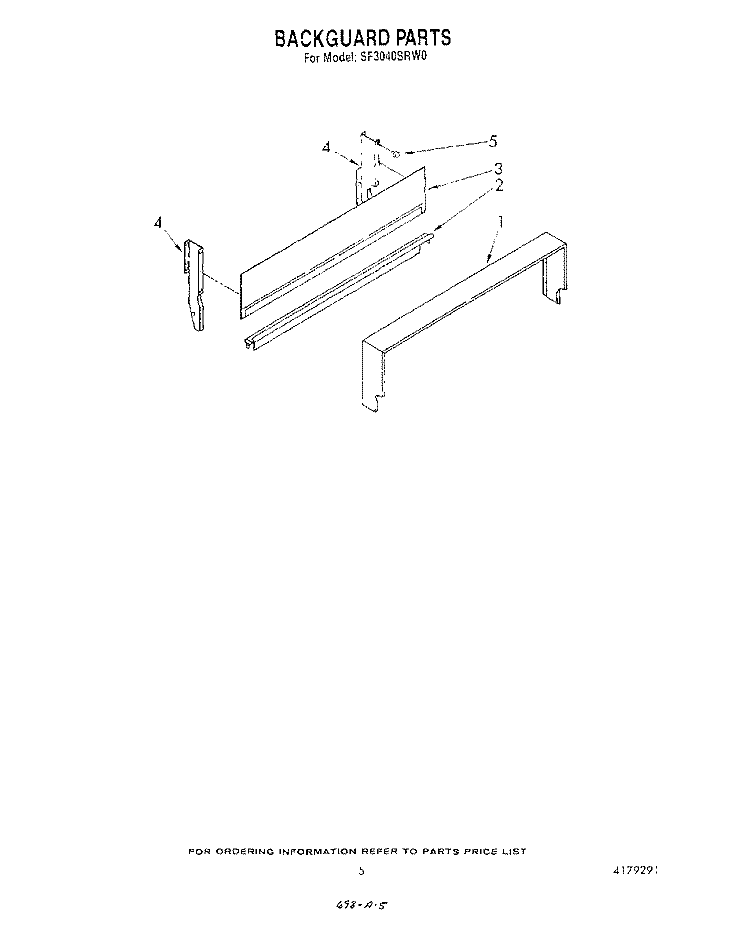 BACKGUARD Diagram and Parts List for SF3040SRW0  Whirlpool Range