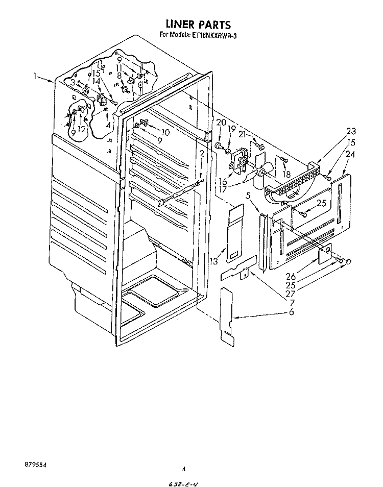LINER Diagram and Parts List for ET18NKXRWR3  Whirlpool Refrigerator
