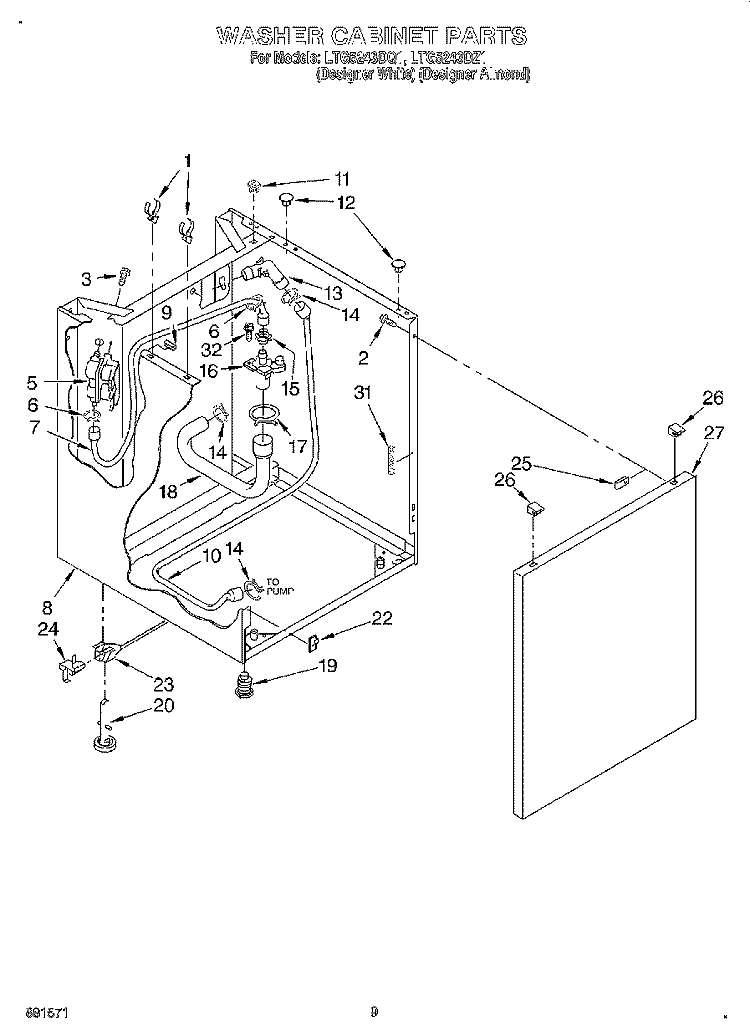 WASHER CABINET Diagram and Parts List for LTG5243DQ1  Whirlpool Washer Dryer Combo