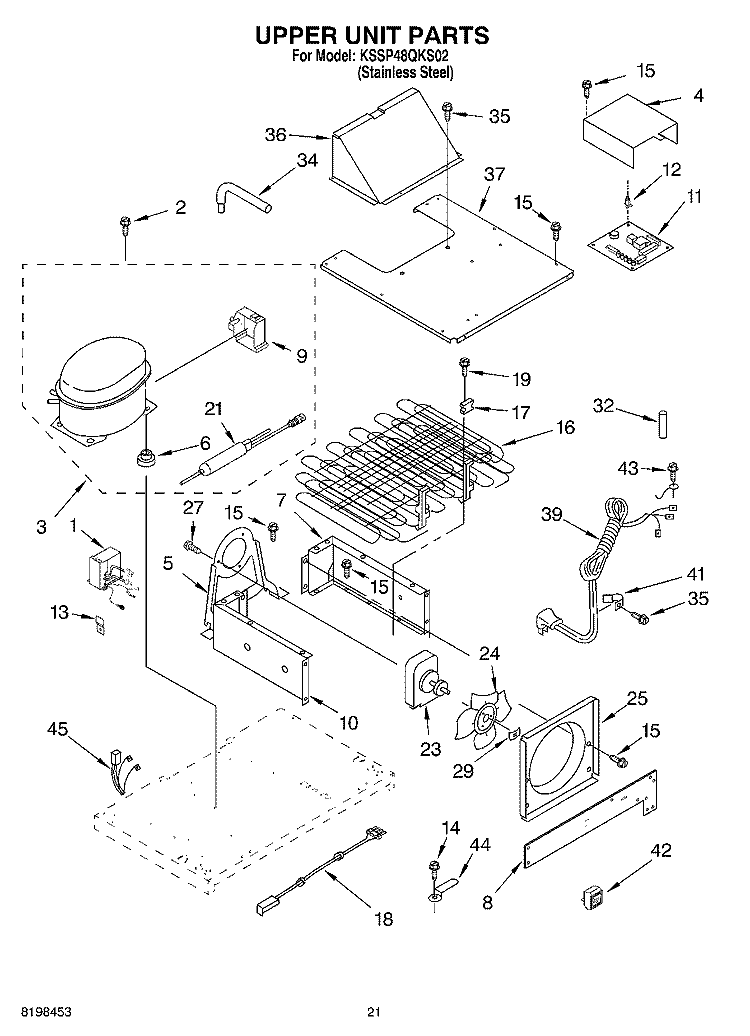 UPPER UNIT PARTS Diagram and Parts List for KSSP48QKS02  KitchenAid Refrigerator