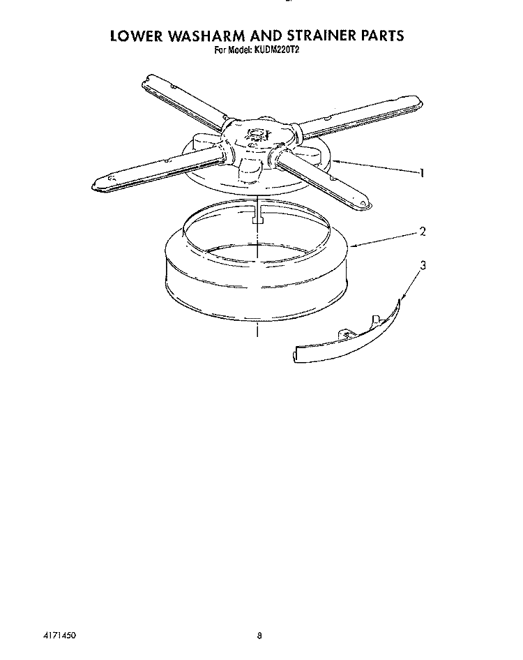 LOWER WASHARM AND STRAINER Diagram and Parts List for KUDM220T2  KitchenAid Dishwasher