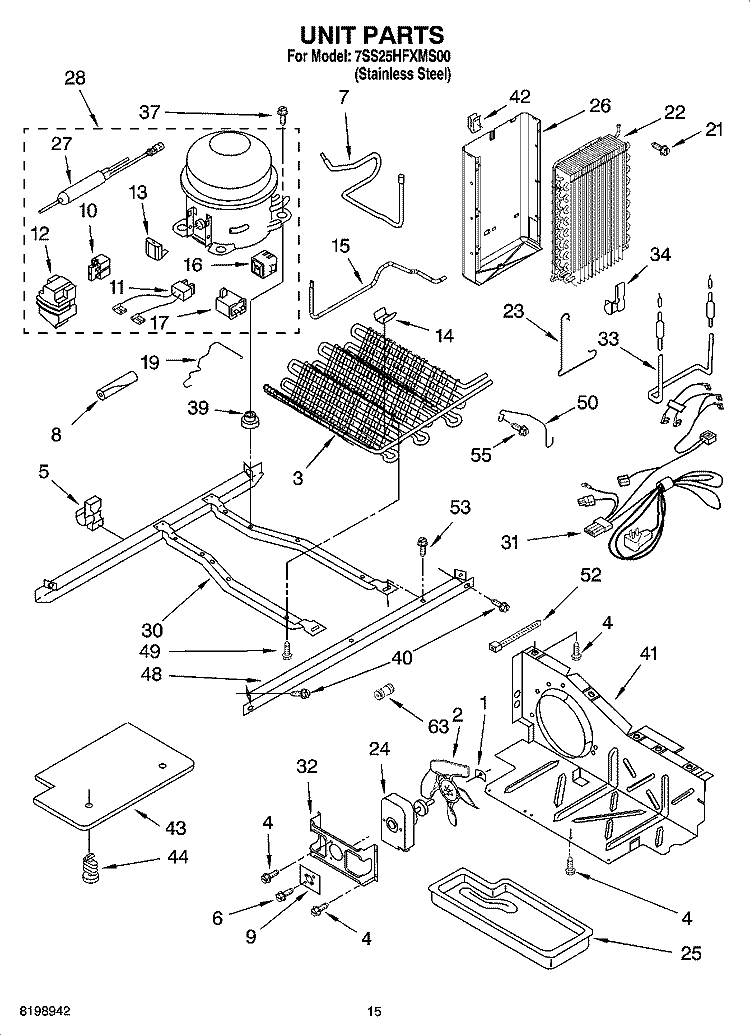 UNIT PARTS Diagram and Parts List for 7SS25HFXMS00  Whirlpool Refrigerator
