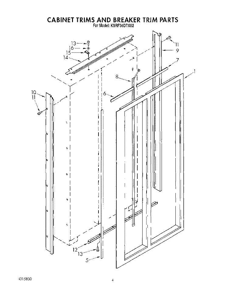 CABINET TRIMS AND BREAKER TRIM Diagram and Parts List for KSRF36DTX02  KitchenAid Refrigerator