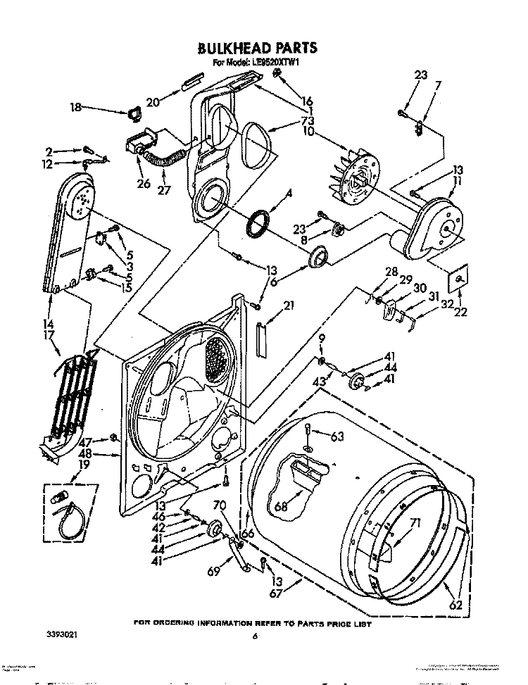 BULKHEAD PARTS Diagram and Parts List for LE9520XTW1  Whirlpool Dryer