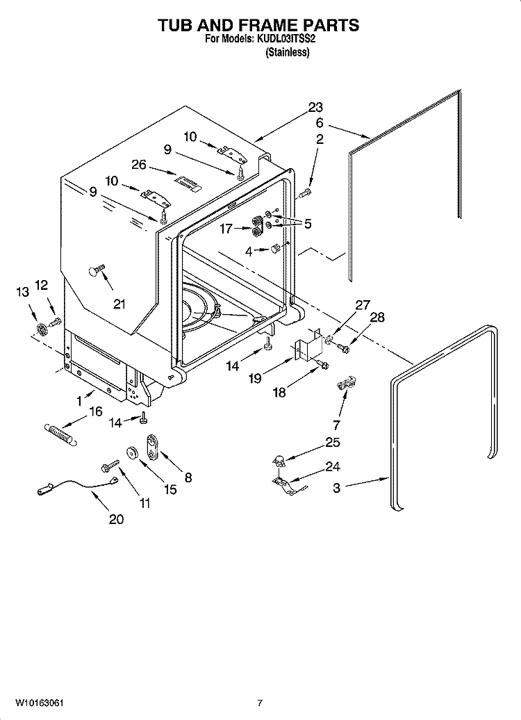 TUB AND FRAME PARTS Diagram and Parts List for KUDL03ITSS2  KitchenAid Dishwasher