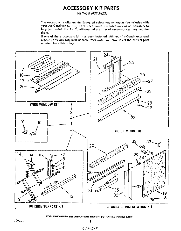 ACCESSORY KIT Diagram and Parts List for ACW082XS0  Whirlpool Air Conditioner