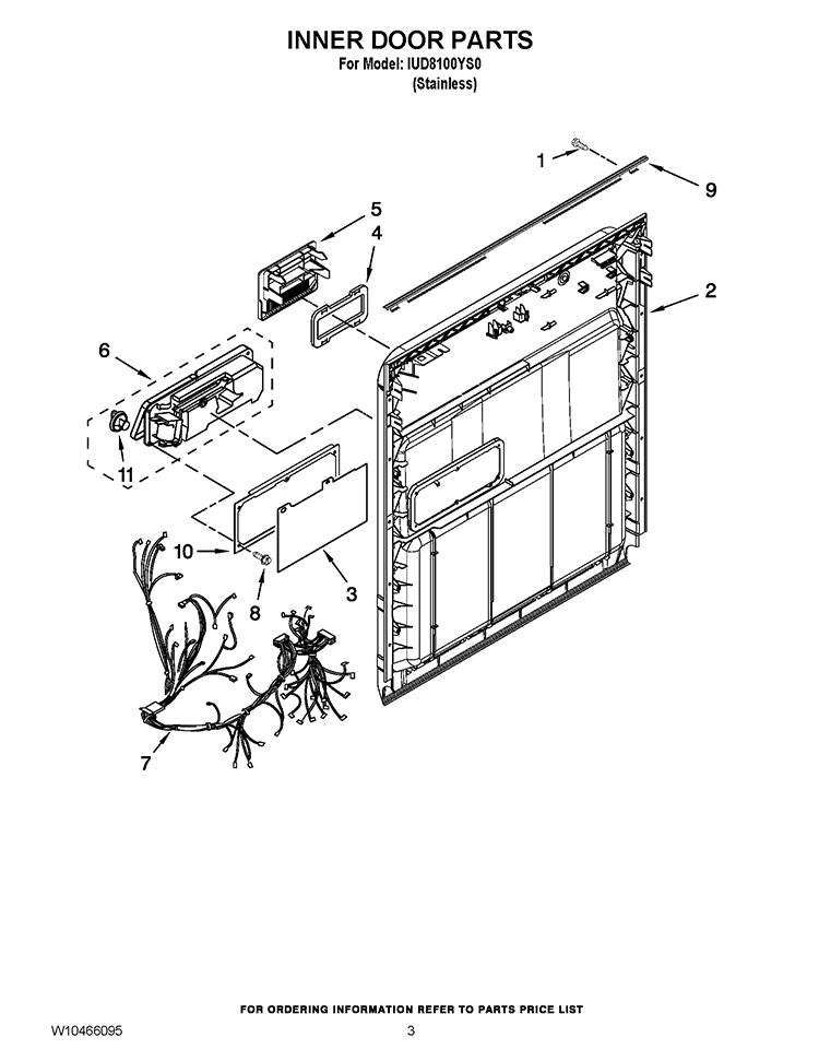 INNER DOOR PARTS Diagram and Parts List for IUD8100YS0  Whirlpool Dishwasher