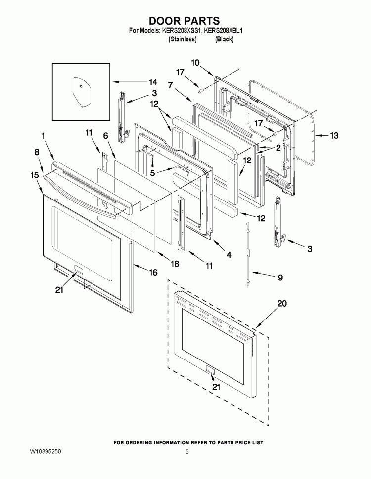 DOOR PARTS Diagram and Parts List for KERS208XBL1  KitchenAid Range
