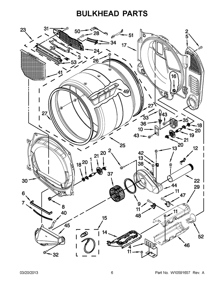 BULKHEAD PARTS Diagram and Parts List for WED9051YW1  Whirlpool Dryer