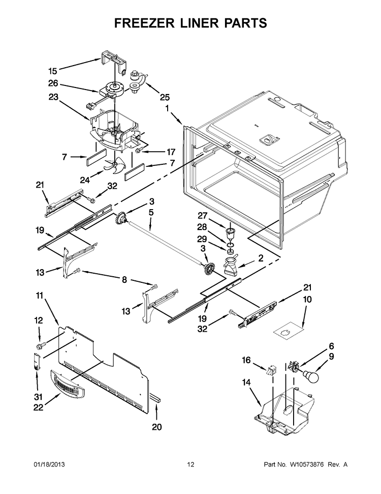 FREEZER LINER PARTS Diagram and Parts List for GI6FARXXB07  Whirlpool Refrigerator