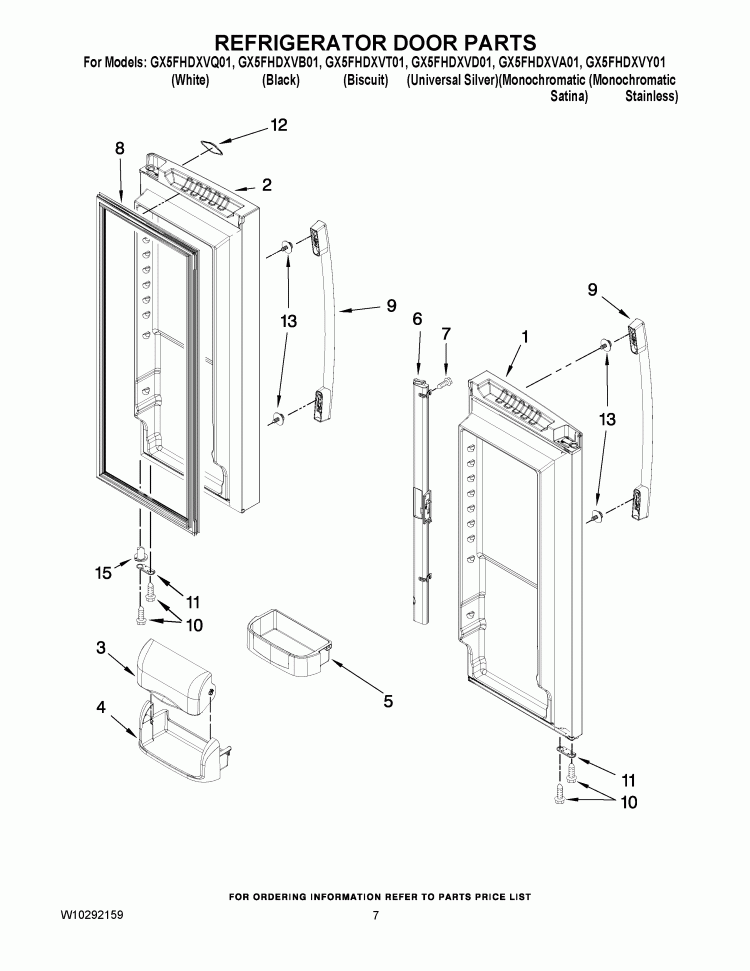 REFRIGERATOR DOOR PARTS Diagram and Parts List for GX5FHDXVA01  Whirlpool Refrigerator