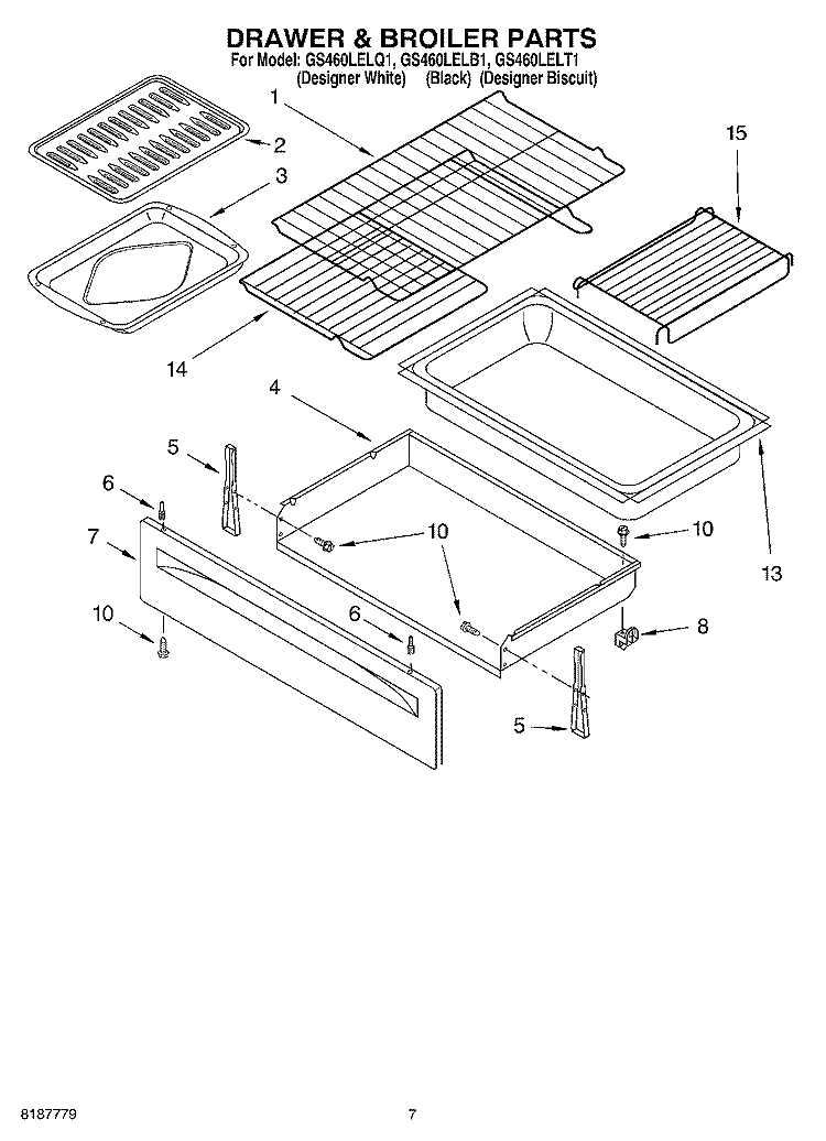 DRAWER & BROILER PARTS Diagram and Parts List for GS460LELT1  Whirlpool Range
