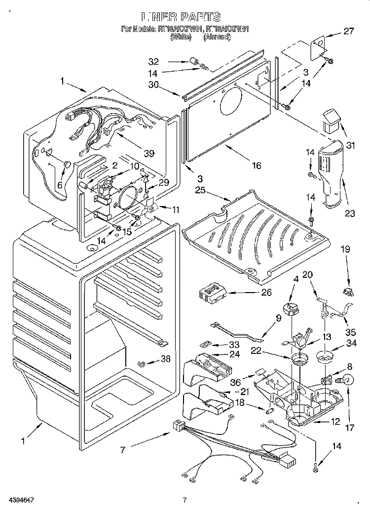 LINER Diagram and Parts List for RT18AKXFN01  Roper Refrigerator