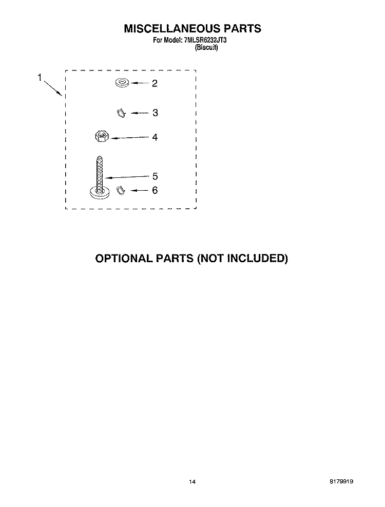 MISCELLANEOUS PARTS OPTIONAL PARTS Diagram and Parts List for 7MLSR6232JT3  Whirlpool Washer