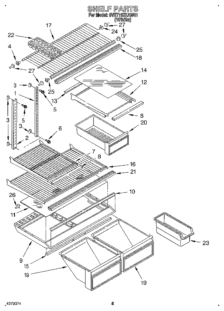 SHELF Diagram and Parts List for 3VET19ZKAW01  Whirlpool Refrigerator