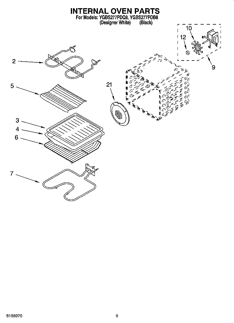 INTERNAL OVEN PARTS Diagram and Parts List for YGBS277PDQ8  Whirlpool Wall Oven