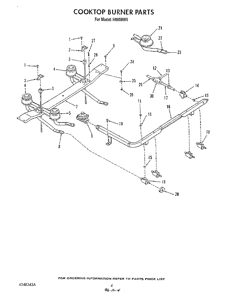 COOK TOP BURNER Diagram and Parts List for H8858L0  Roper Range