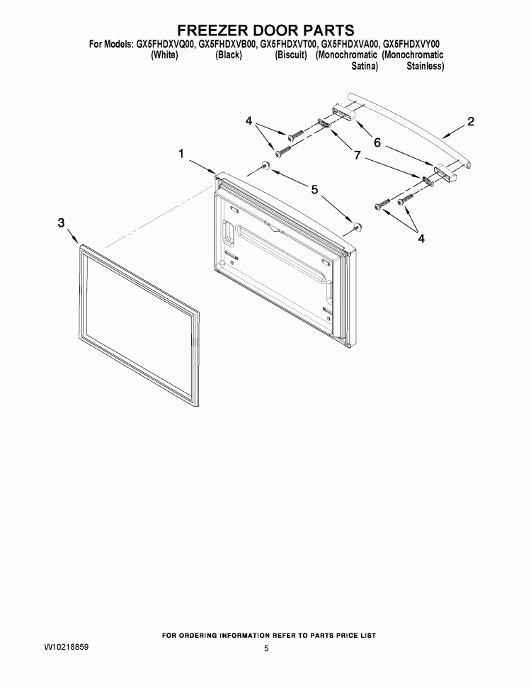 FREEZER DOOR PARTS Diagram and Parts List for GX5FHDXVB00  Whirlpool Refrigerator