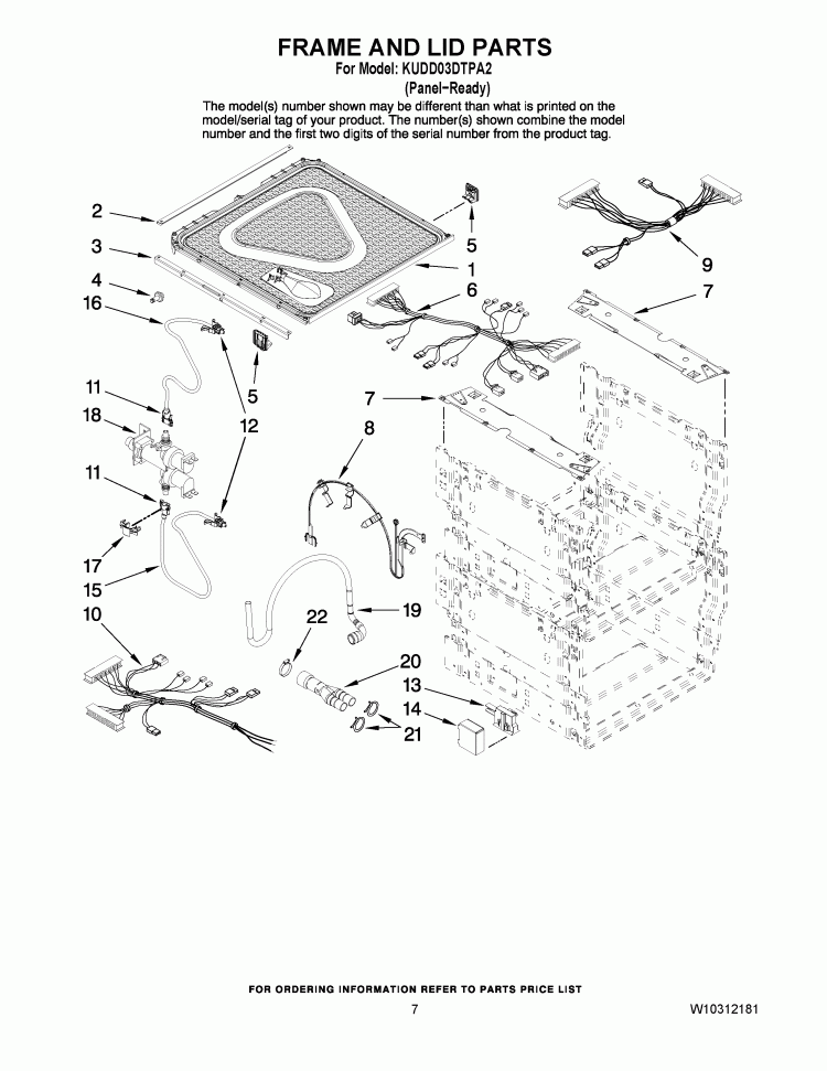 FRAME AND LID PARTS Diagram and Parts List for KUDD03DTPA2  KitchenAid Dishwasher