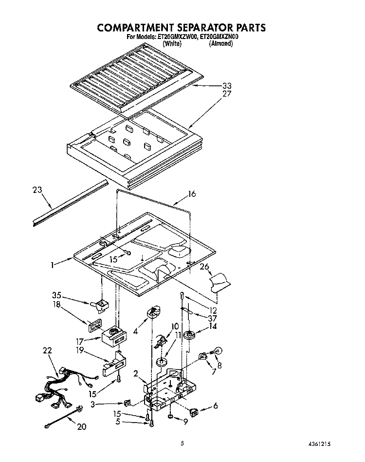 COMPARTMENT SEPARATOR Diagram and Parts List for ET20GMXZN00  Whirlpool Refrigerator