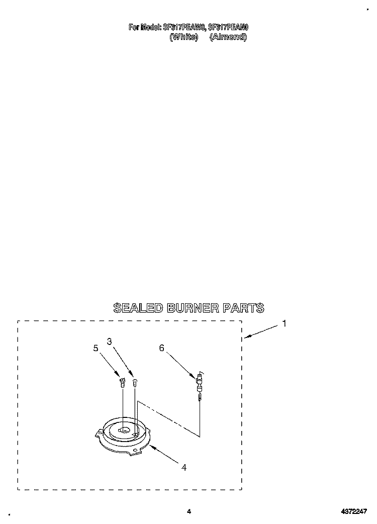 SEALED BURNER Diagram and Parts List for SF317PEAW0  Whirlpool Range