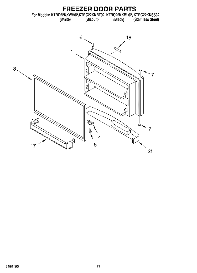 FREEZER DOOR, OPTIONAL Diagram and Parts List for KTRC22KKBL02  KitchenAid Refrigerator