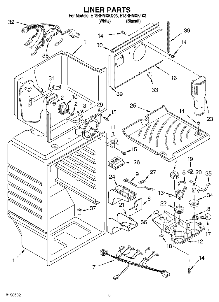 LINER PARTS Diagram and Parts List for ET8RHMXKT03  Whirlpool Refrigerator