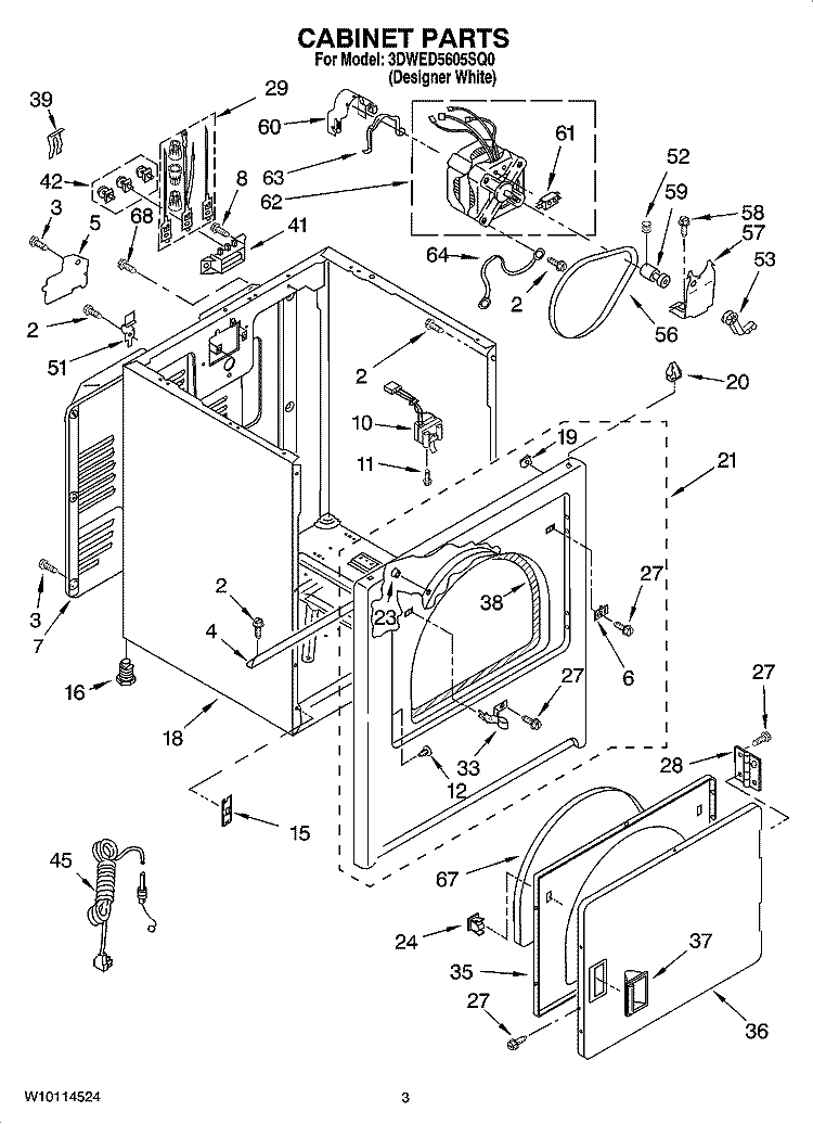 CABINET PARTS Diagram and Parts List for 3DWED5605SQ0  Whirlpool Dryer