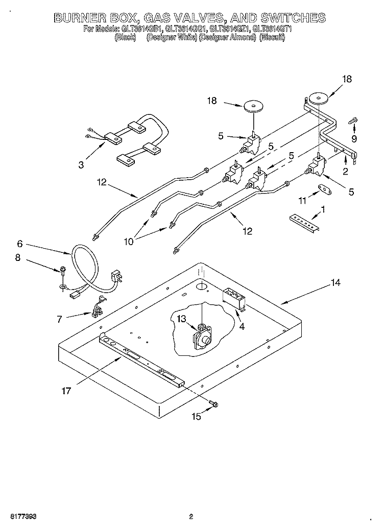 SECTION Diagram and Parts List for GLT3614GT1  Whirlpool Cooktop