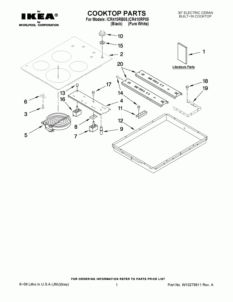 COOKTOP PARTS Diagram and Parts List for ICR410RB05  Whirlpool Cooktop