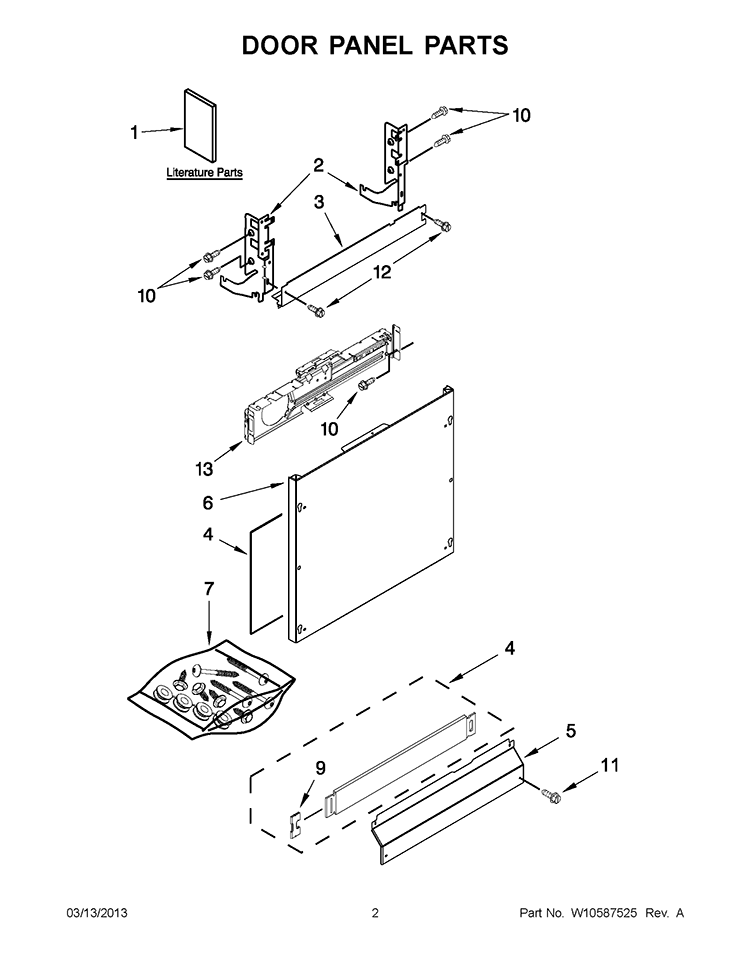 DOOR PANEL PARTS Diagram and Parts List for IUD8500BX0  Whirlpool Dishwasher
