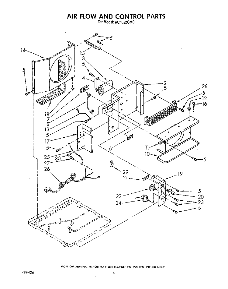 AIRFLOW AND CONTROL Diagram and Parts List for AC10520M0  Whirlpool Air Conditioner