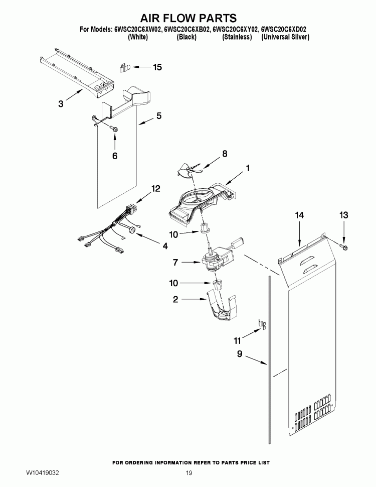 AIR FLOW PARTS Diagram and Parts List for 6WSC20C6XB02  Whirlpool Refrigerator