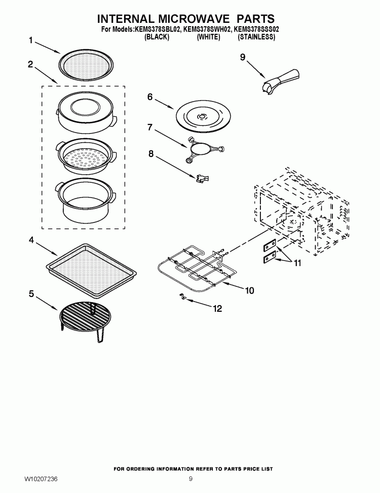 INTERNAL MICROWAVE PARTS Diagram and Parts List for KEMS378SBL02  KitchenAid Microwave Oven Combo