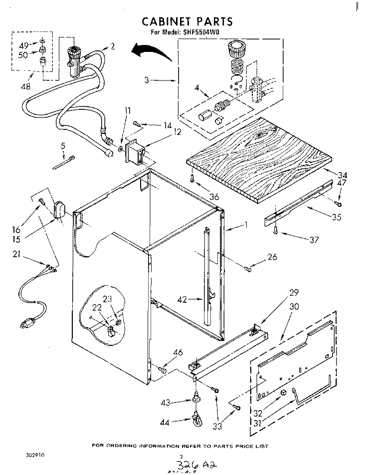 CABINET Diagram and Parts List for SHF5504W0  Whirlpool Dishwasher