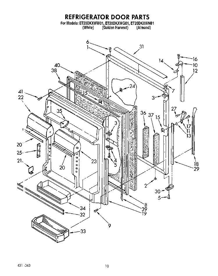 REFRIGERATOR DOOR Diagram and Parts List for ET20DKXWN01  Whirlpool Refrigerator