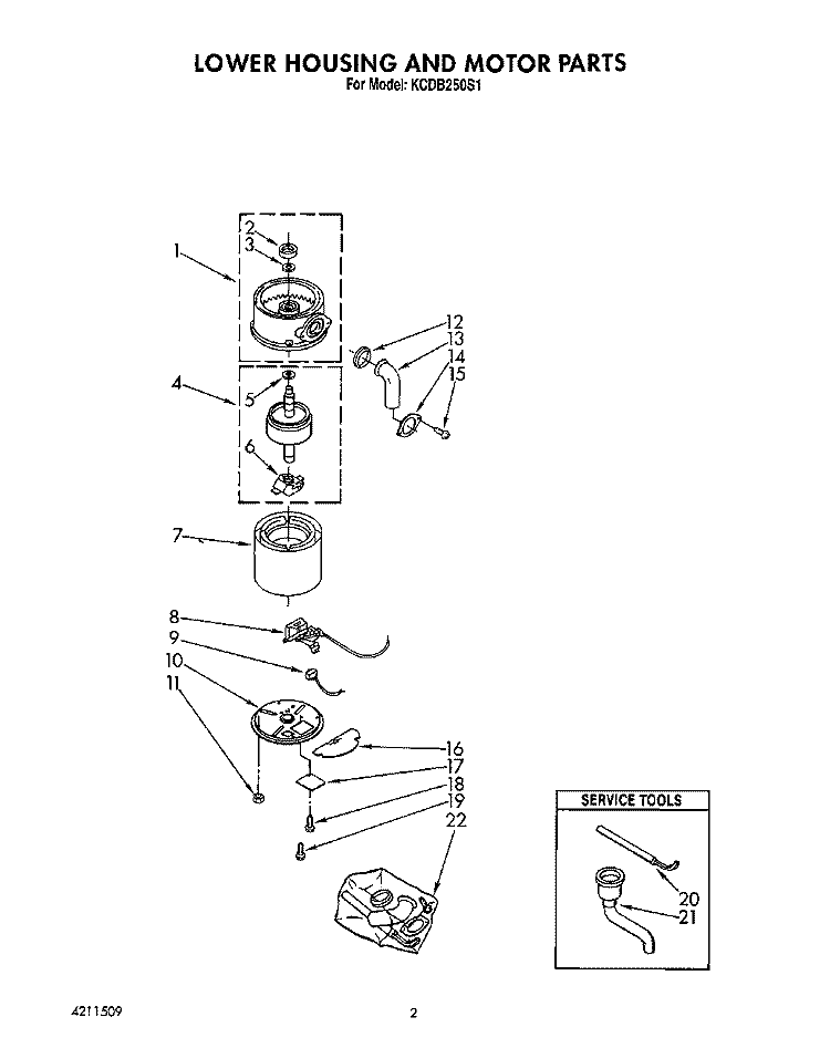 SECTION Diagram and Parts List for KCDB250S1  KitchenAid Food Waste Disposer