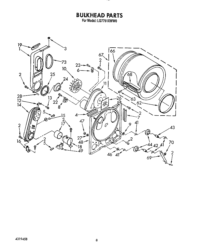 BULKHEAD Diagram and Parts List for LG7761XWW0  Whirlpool Dryer