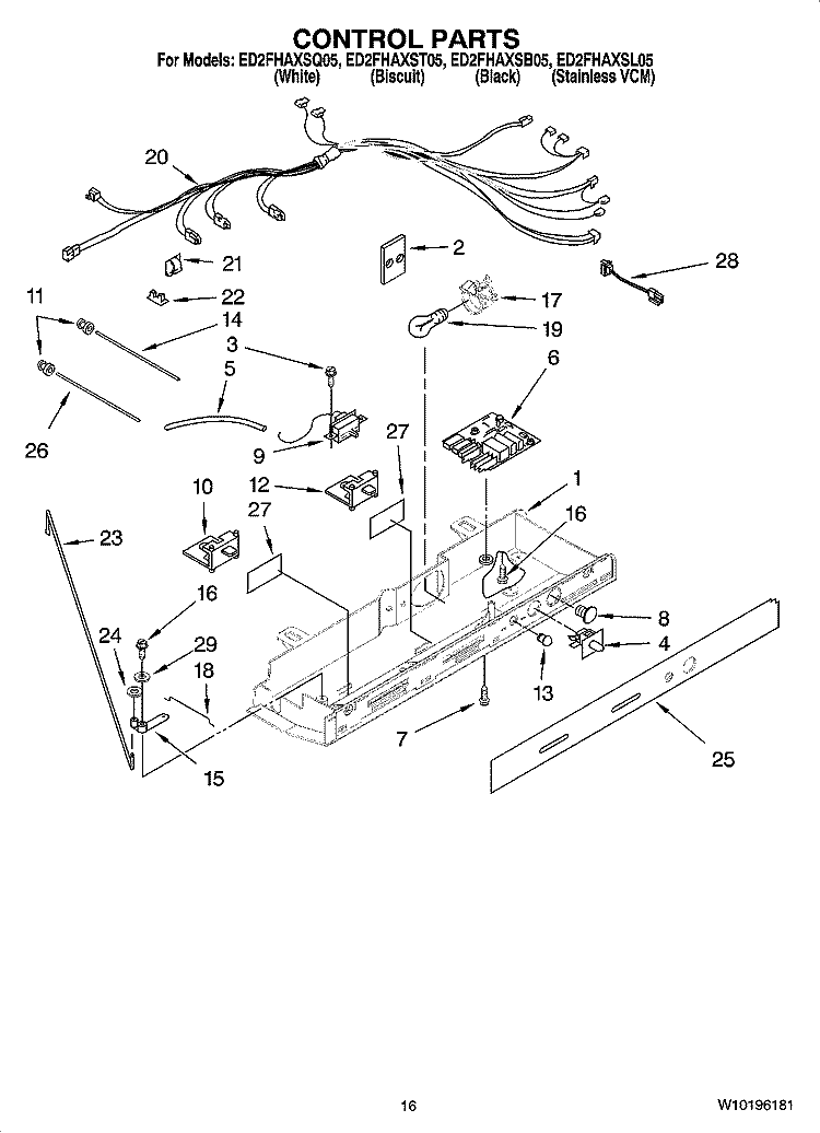 CONTROL PARTS Diagram and Parts List for ED2FHAXST05  Whirlpool Refrigerator