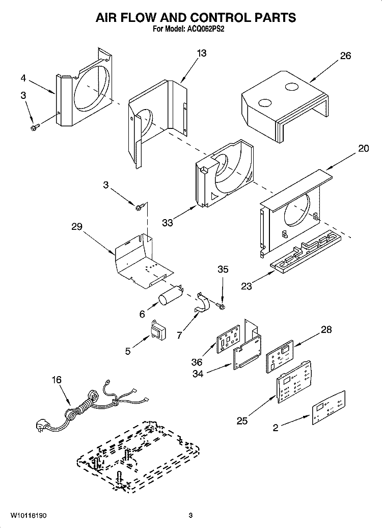 AIR FLOW AND CONTROL PARTS Diagram and Parts List for ACQ062PS2  Whirlpool Air Conditioner