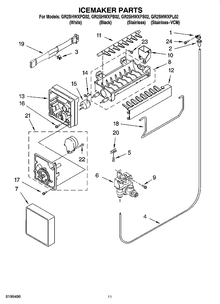 ICEMAKER PARTS Diagram and Parts List for GR2SHWXPS02  Whirlpool Refrigerator