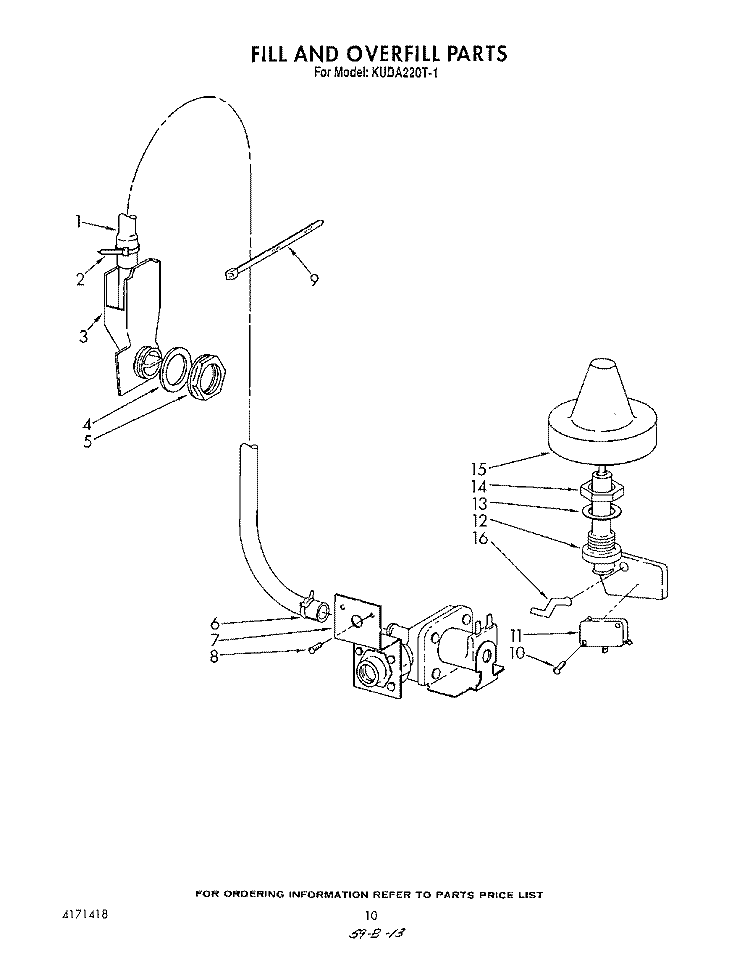 FILL AND OVERFILL Diagram and Parts List for KUDA220T1  KitchenAid Dishwasher