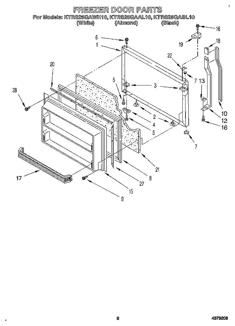 FREEZER DOOR Diagram and Parts List for KTRS25QAAL10  KitchenAid Refrigerator
