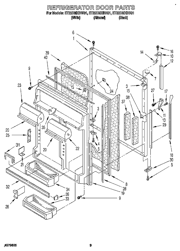REFRIGERATOR DOOR Diagram and Parts List for ET22DMXBB01  Whirlpool Refrigerator
