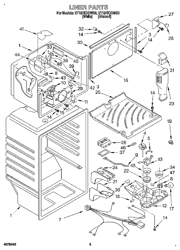 LINER Diagram and Parts List for ET18PKXDN00  Whirlpool Refrigerator