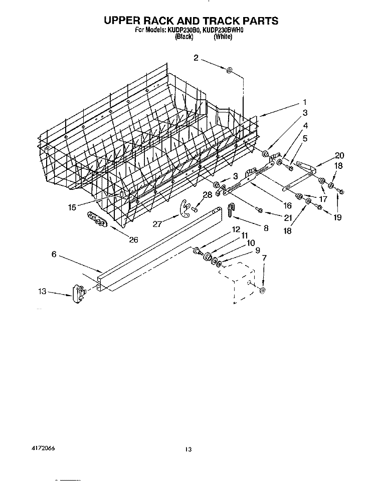 UPPER RACK AND TRACK Diagram and Parts List for KUDP230BWH0  KitchenAid Dishwasher