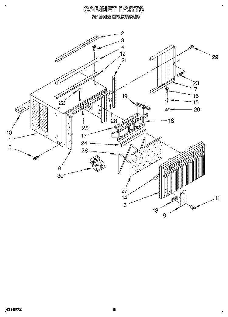 CABINET Diagram and Parts List for BPAC0700AS0  KitchenAid Air Conditioner